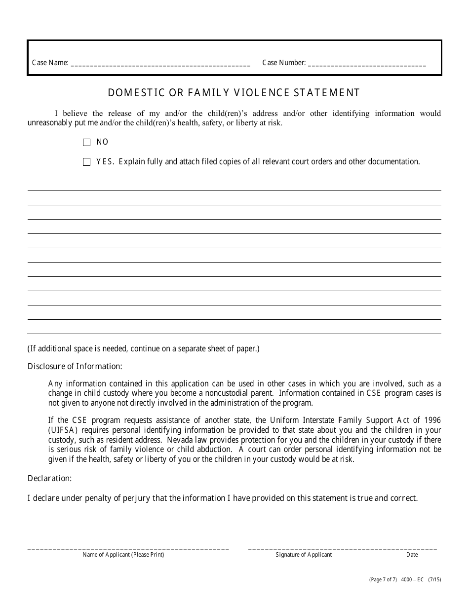 Form 4000-EC Application for Child Support Services - Nevada, Page 7
