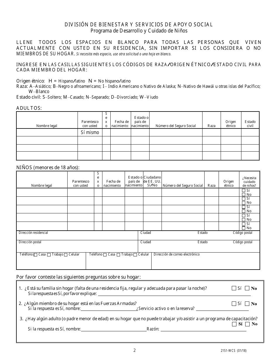 Formulario 2151-WCS Solicitud De Asistencia De Cuidado De Ninos - Nevada (Spanish), Page 3