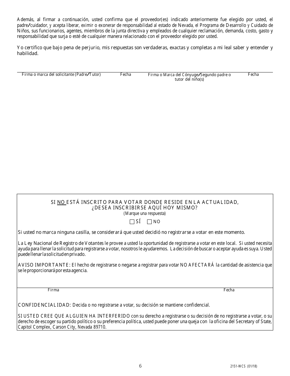 Formulario 2151-WCS Solicitud De Asistencia De Cuidado De Ninos - Nevada (Spanish), Page 7