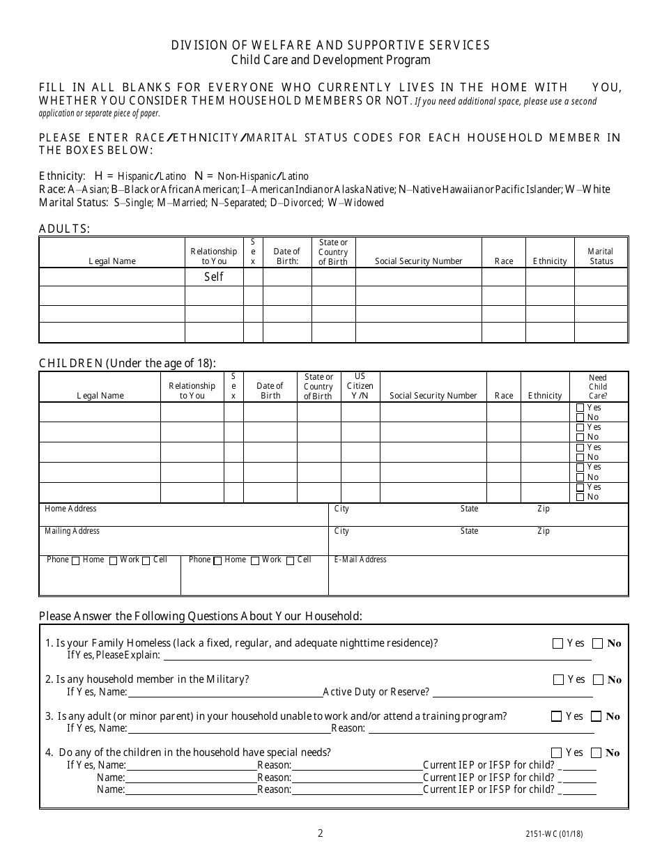 Form 2151-WC Application for Child Care Assistance - Nevada, Page 3