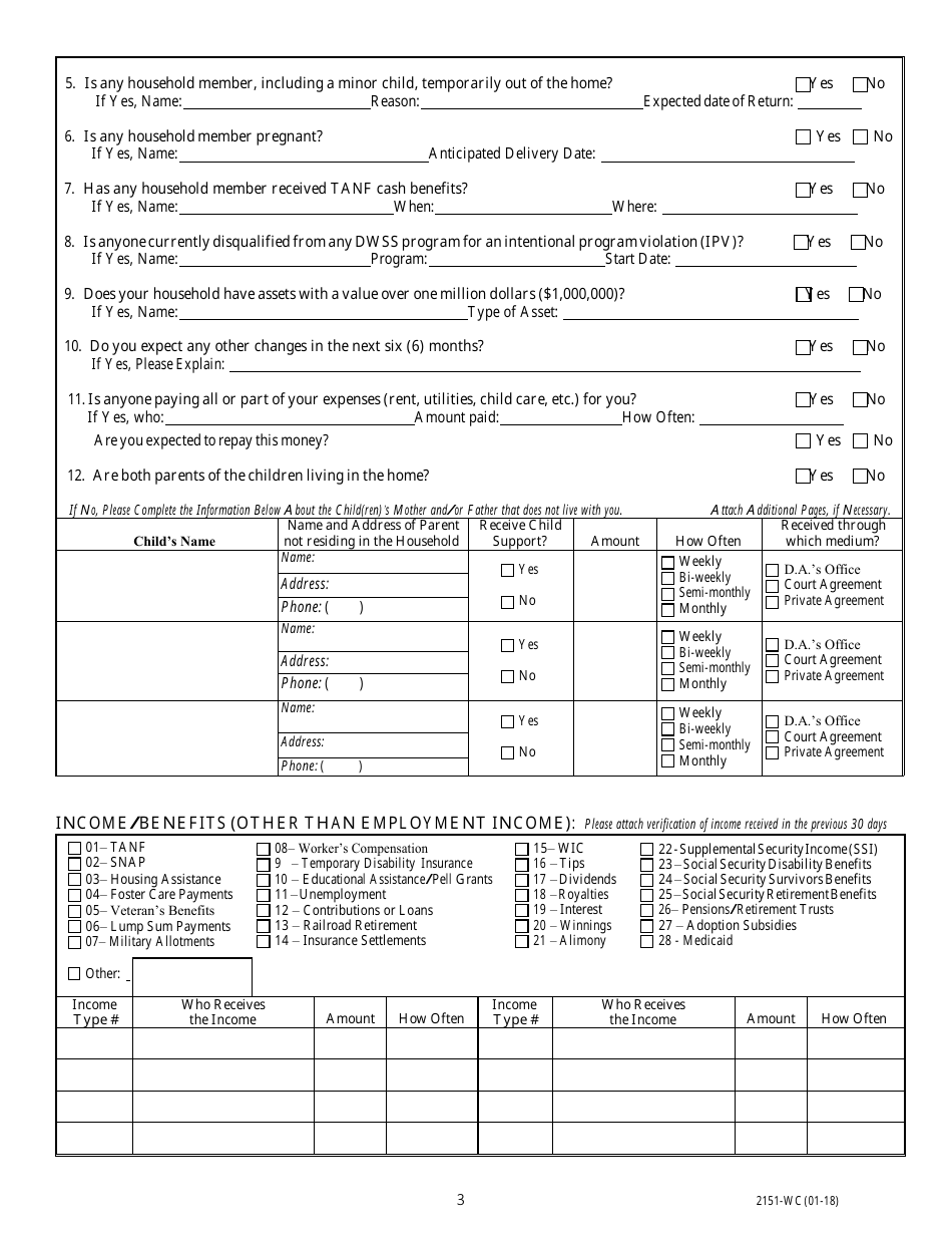 Form 2151-WC Application for Child Care Assistance - Nevada, Page 4
