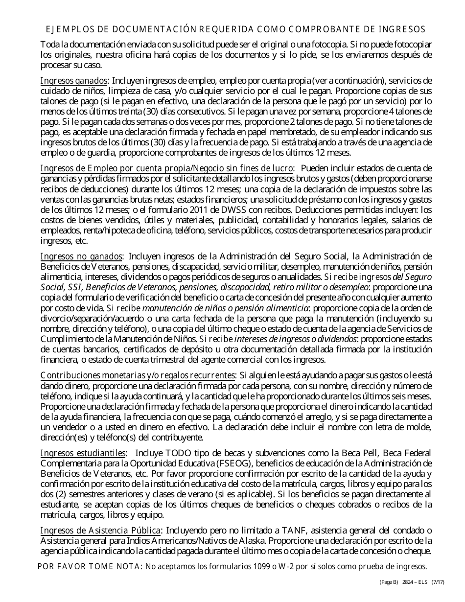 Formulario 2824-ELS Solicitud De Asistencia Para Servicios De Energia - Nevada (Spanish), Page 2