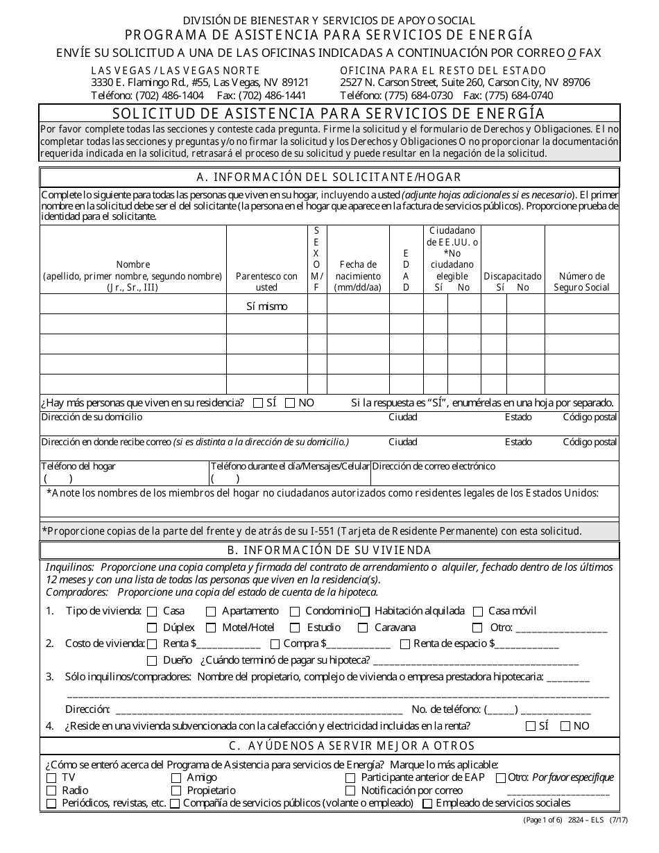 Formulario 2824-ELS Solicitud De Asistencia Para Servicios De Energia - Nevada (Spanish), Page 3