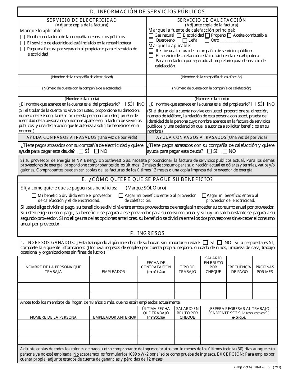 Formulario 2824-ELS Solicitud De Asistencia Para Servicios De Energia - Nevada (Spanish), Page 4