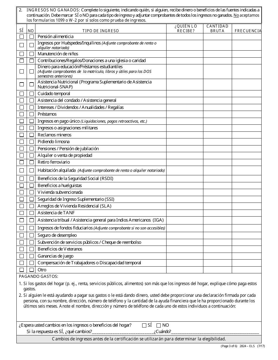 Formulario 2824-ELS Solicitud De Asistencia Para Servicios De Energia - Nevada (Spanish), Page 5