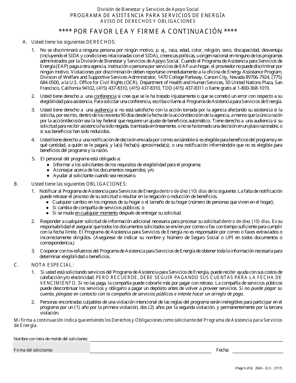 Formulario 2824-ELS Solicitud De Asistencia Para Servicios De Energia - Nevada (Spanish), Page 7