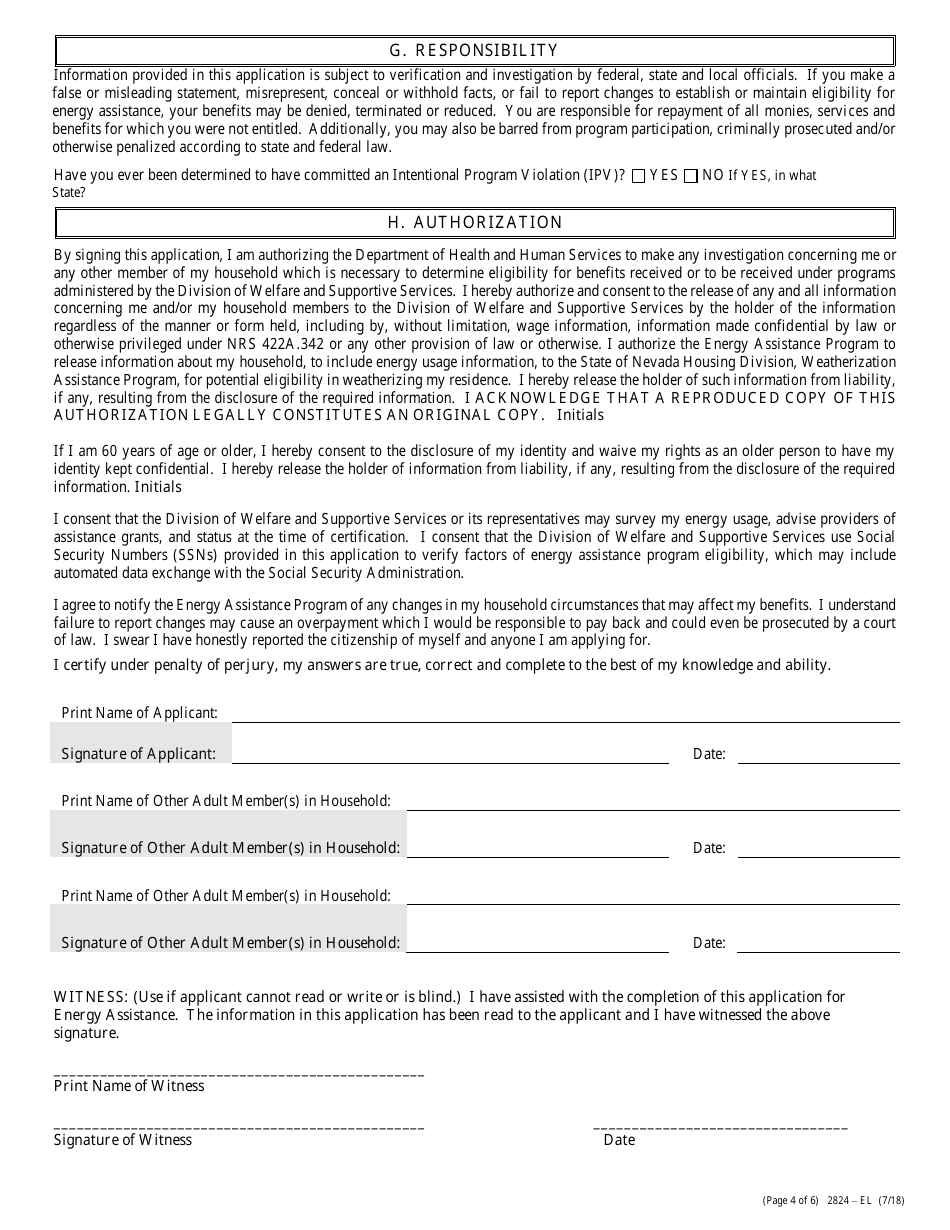 Form 2824-EL Application for Assistance - Energy Assistance Program - Nevada, Page 7