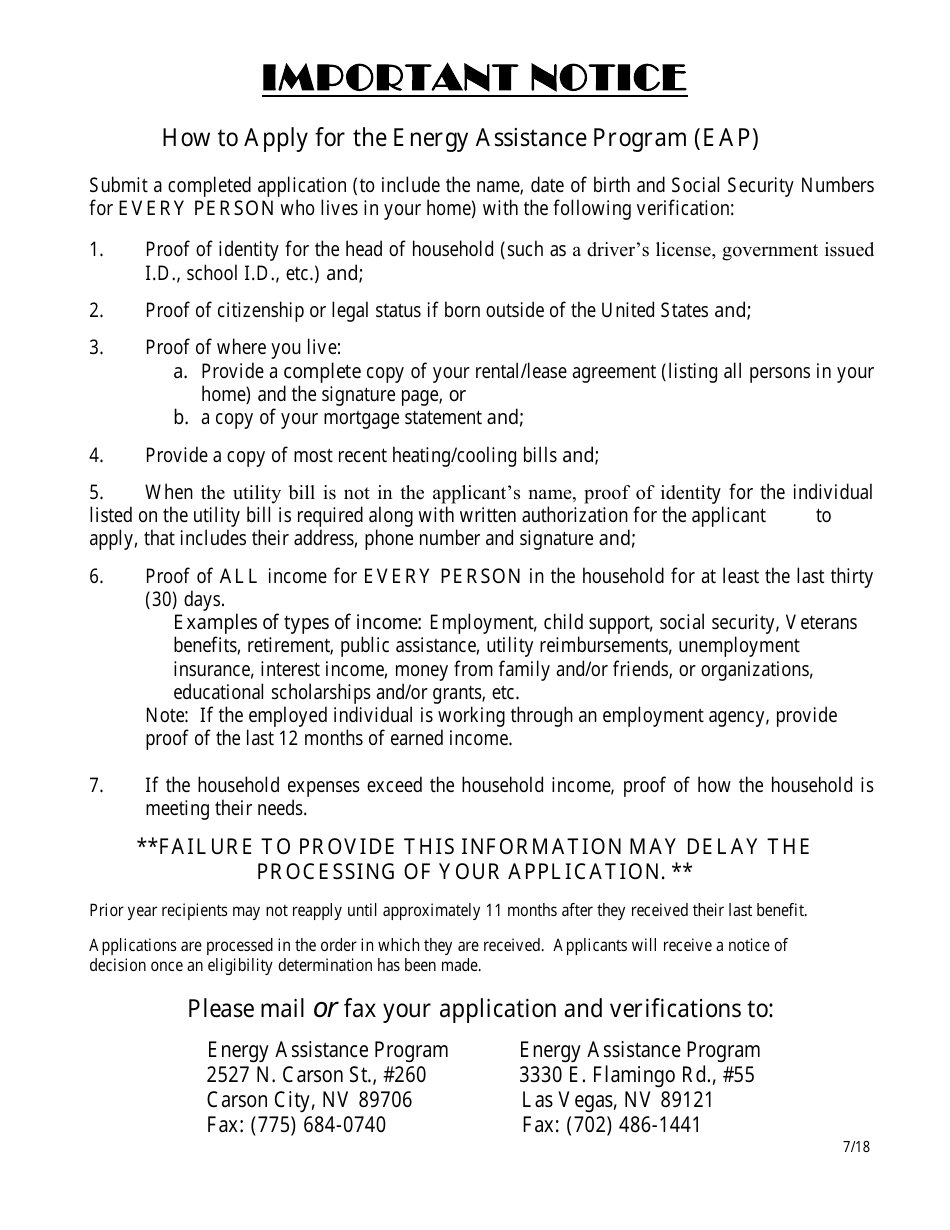 Form 2824-EL Application for Assistance (Vision Impaired) - Energy Assistance Program - Nevada, Page 1