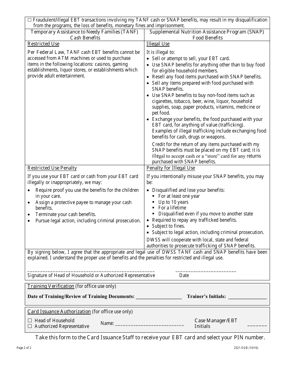 Form 2321-EGB Electronic Benefits Transfer (Ebt) Card Issuance Authorization - Nevada, Page 2