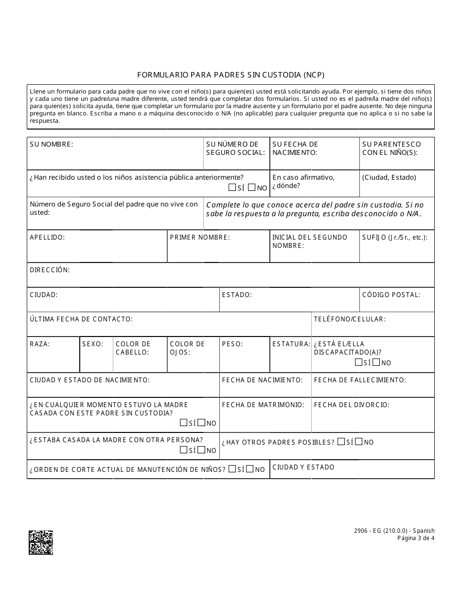 Formulario 2906-EG Formulario Para Padres Sin Custodia (Ncp) - Nevada (Spanish), Page 3