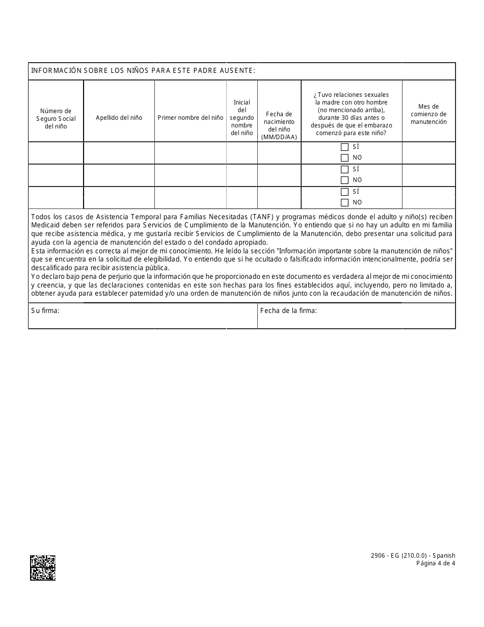 Formulario 2906-EG Formulario Para Padres Sin Custodia (Ncp) - Nevada (Spanish), Page 4