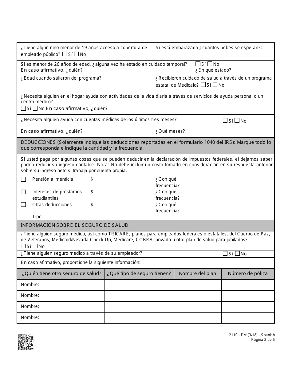 Form 2110-EM - Fill Out, Sign Online and Download Printable PDF, Nevada ...