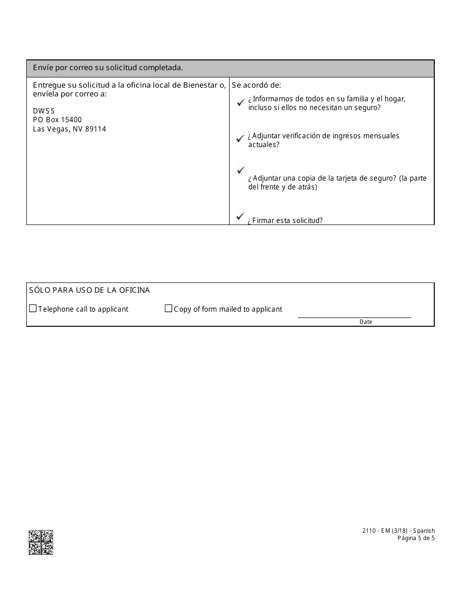 Formulario 2110-EM Asistencia Medica - Adenda - Nevada (Spanish), Page 5