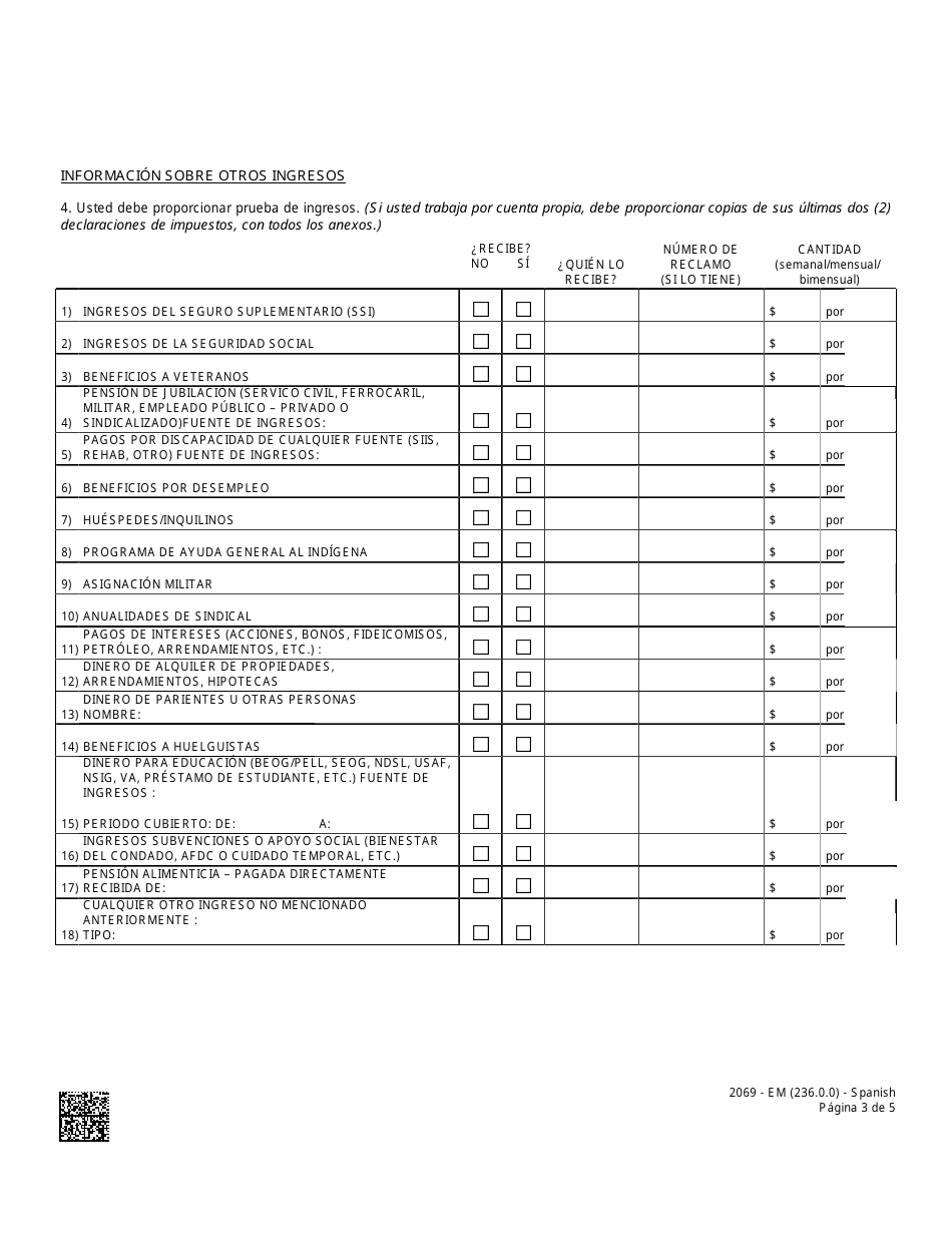 Formulario 2069-EM Cuestionario De Reembolso Parental - Nevada (Spanish), Page 3