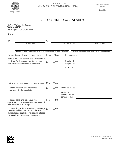 Formulario 2511-EE Subrogacion Medica/De Seguro - Nevada (Spanish)