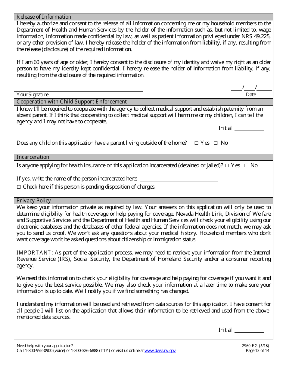 Form 2960-EG Application for Health Insurance - Nevada, Page 13