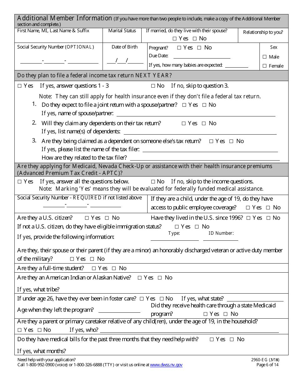 Form 2960-EG Application for Health Insurance - Nevada, Page 6