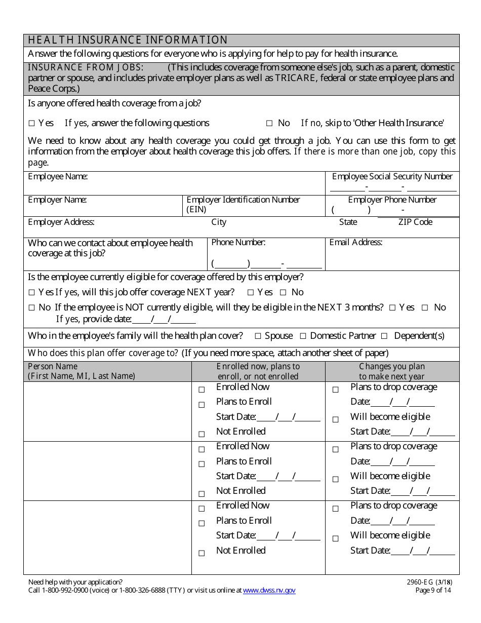 Form 2960-EG Application for Health Insurance - Nevada, Page 9