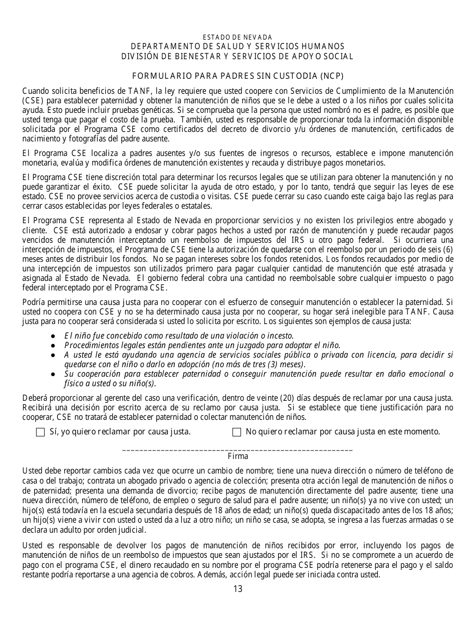 Formulario 2905-EG / S Solicitud De Asistencia Publica - Nevada (Spanish), Page 13