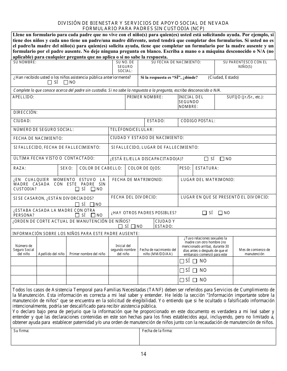 Formulario 2905-EG / S Solicitud De Asistencia Publica - Nevada (Spanish), Page 14