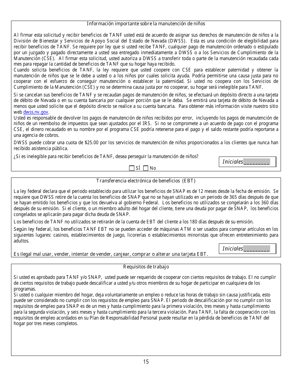 Formulario 2905-EG / S Solicitud De Asistencia Publica - Nevada (Spanish), Page 15