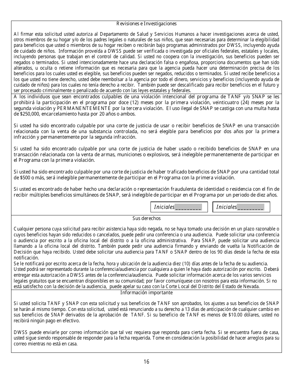 Formulario 2905-EG / S Solicitud De Asistencia Publica - Nevada (Spanish), Page 16