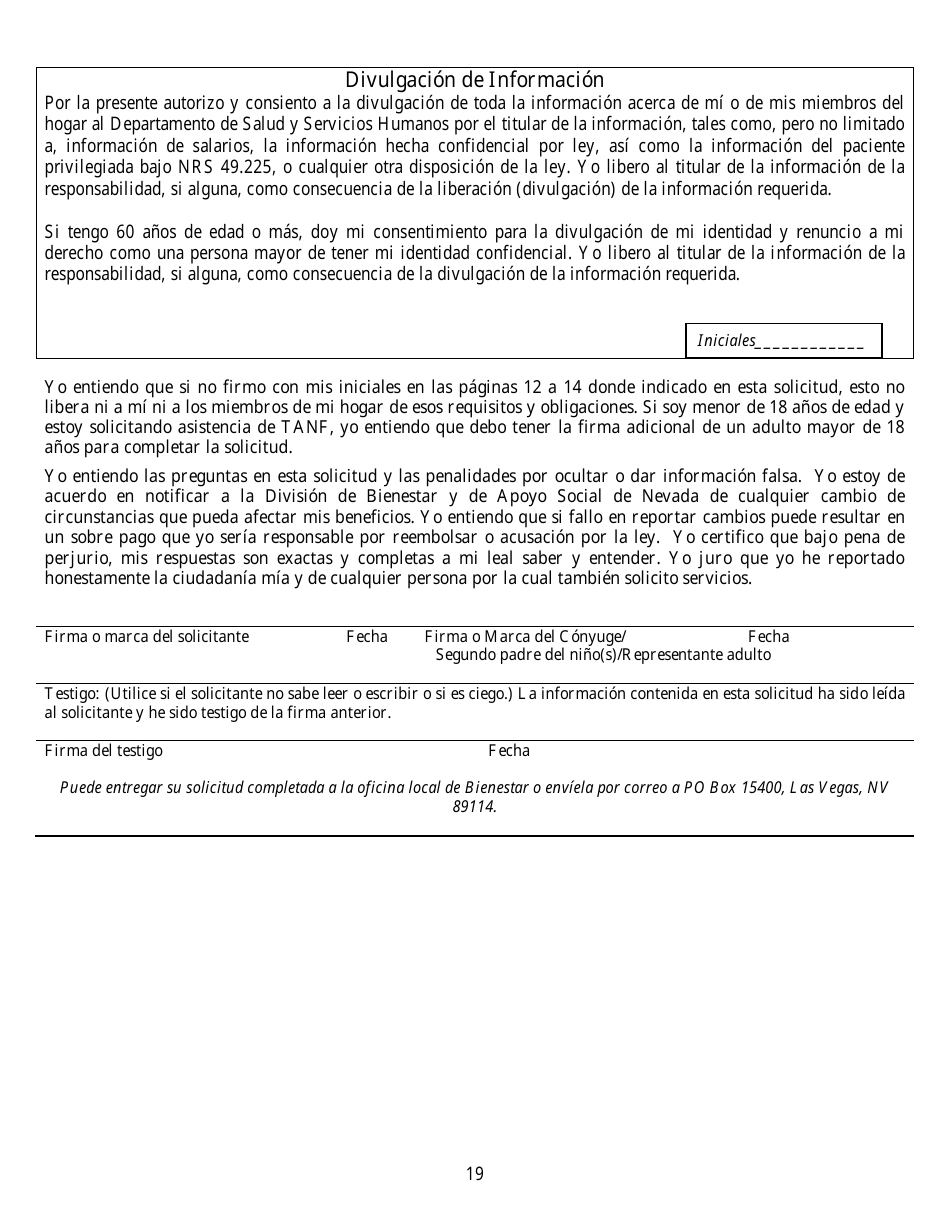 Formulario 2905-EG / S Solicitud De Asistencia Publica - Nevada (Spanish), Page 19
