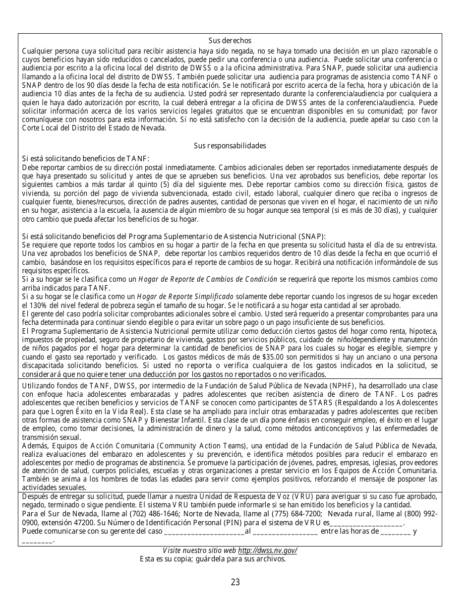 Formulario 2905-EG / S Solicitud De Asistencia Publica - Nevada (Spanish), Page 23
