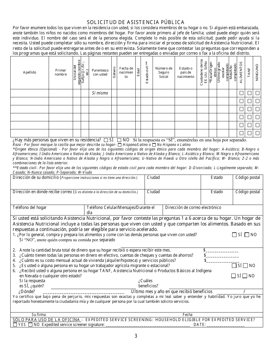 Formulario 2905-EG / S Solicitud De Asistencia Publica - Nevada (Spanish), Page 3