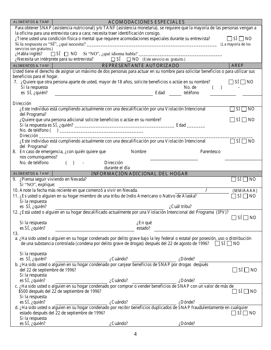 Formulario 2905-EG / S Solicitud De Asistencia Publica - Nevada (Spanish), Page 4