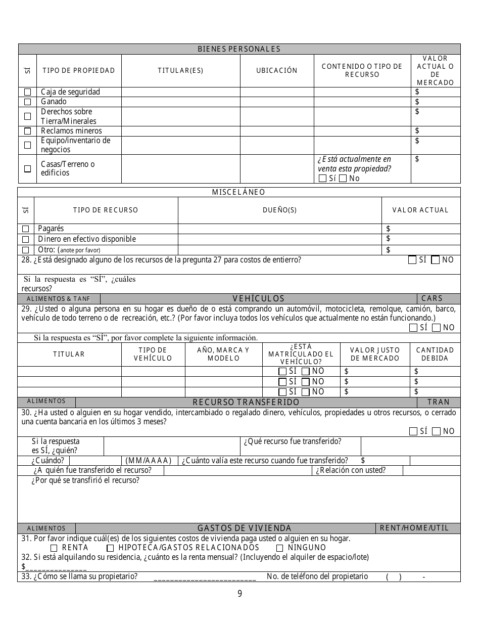 Formulario 2905-EG / S Solicitud De Asistencia Publica - Nevada (Spanish), Page 9