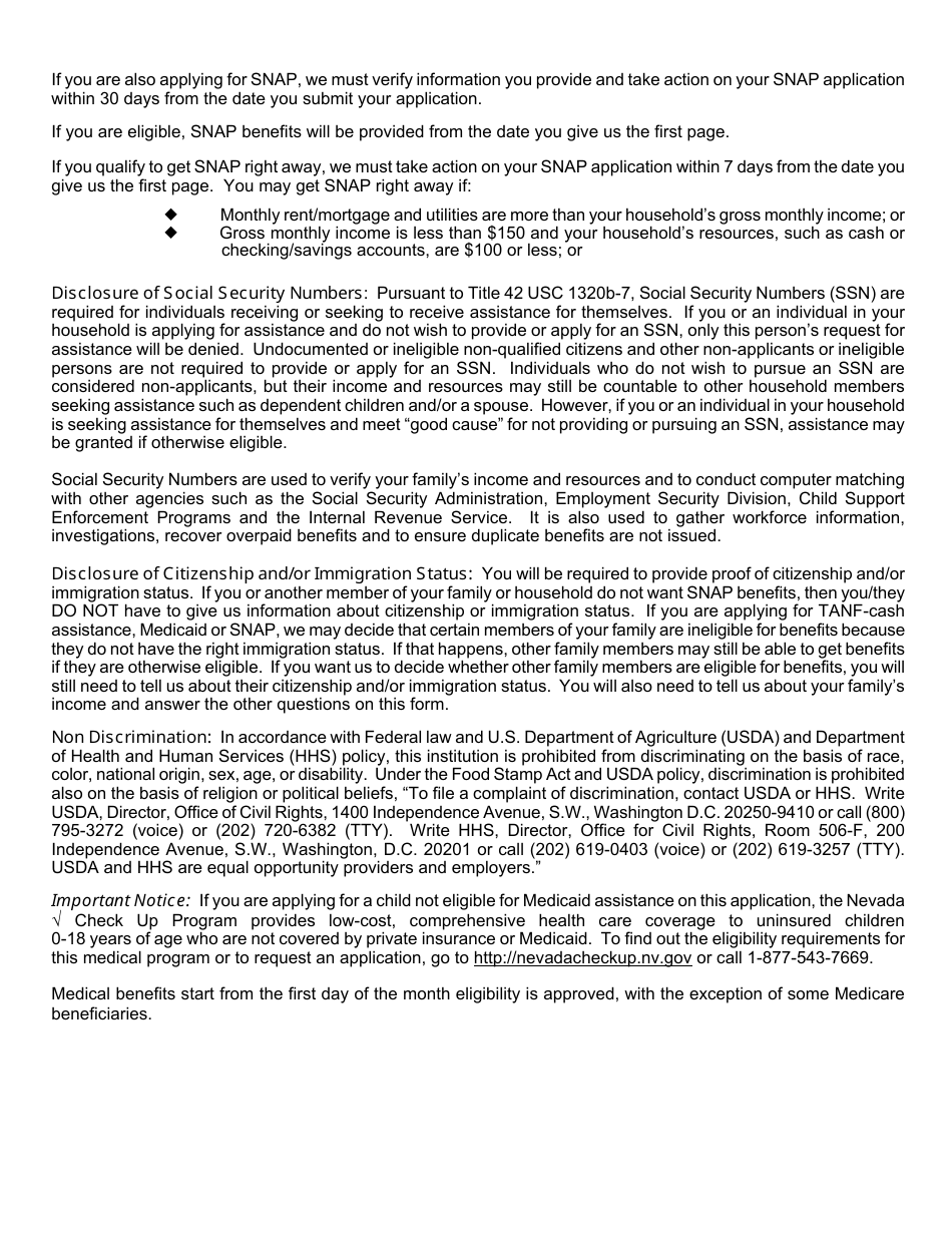 Form 2920-EM Application for Assistance - Medicaid, Maabd, Snap - Nevada, Page 2