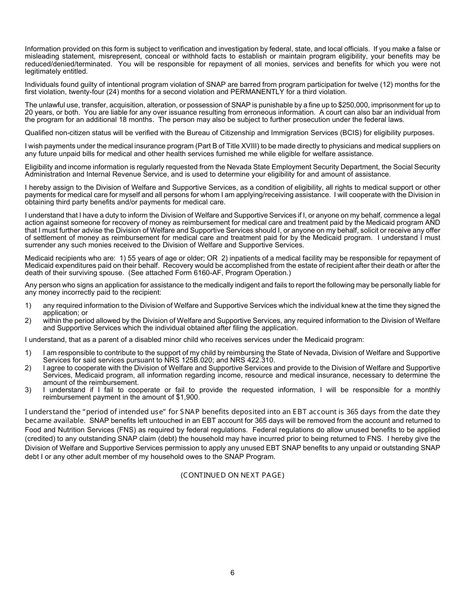 Form 2920-EM Application for Assistance - Medicaid, Maabd, Snap - Nevada, Page 8