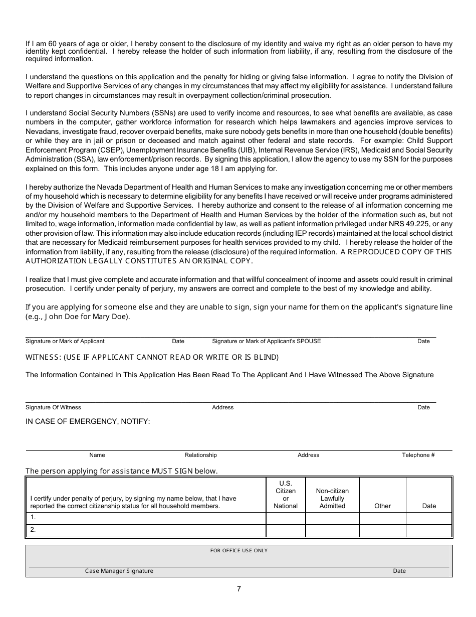 Form 2920-EM Application for Assistance - Medicaid, Maabd, Snap - Nevada, Page 9