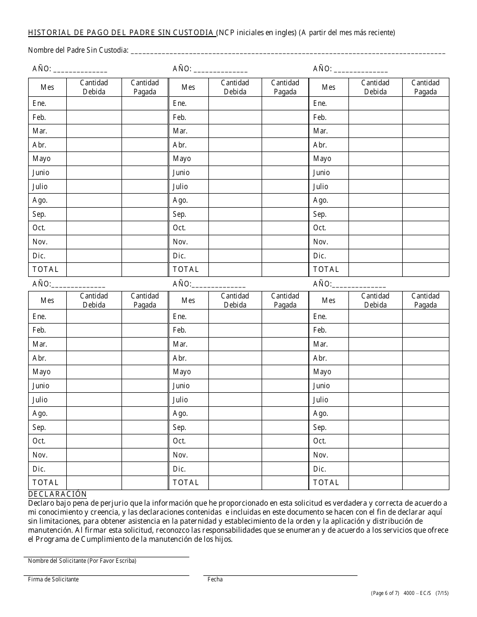 Formulario 4000-EC / S Solicitud De Manutencion De Los Hijos - Nevada (Spanish), Page 6