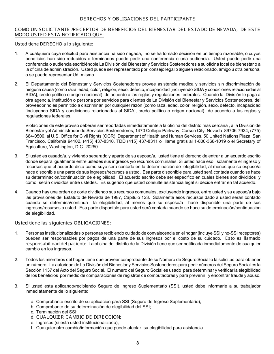 Formulario 2920-EMS Aplicacion Para Asistencia - Nevada (Spanish), Page 10