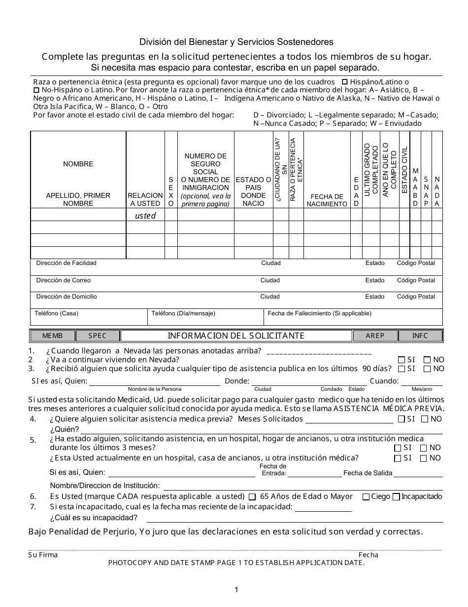 Formulario 2920-EMS Aplicacion Para Asistencia - Nevada (Spanish), Page 3