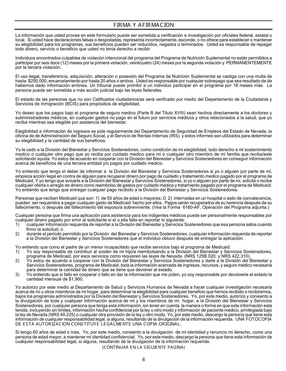 Formulario 2920-EMS Aplicacion Para Asistencia - Nevada (Spanish), Page 8