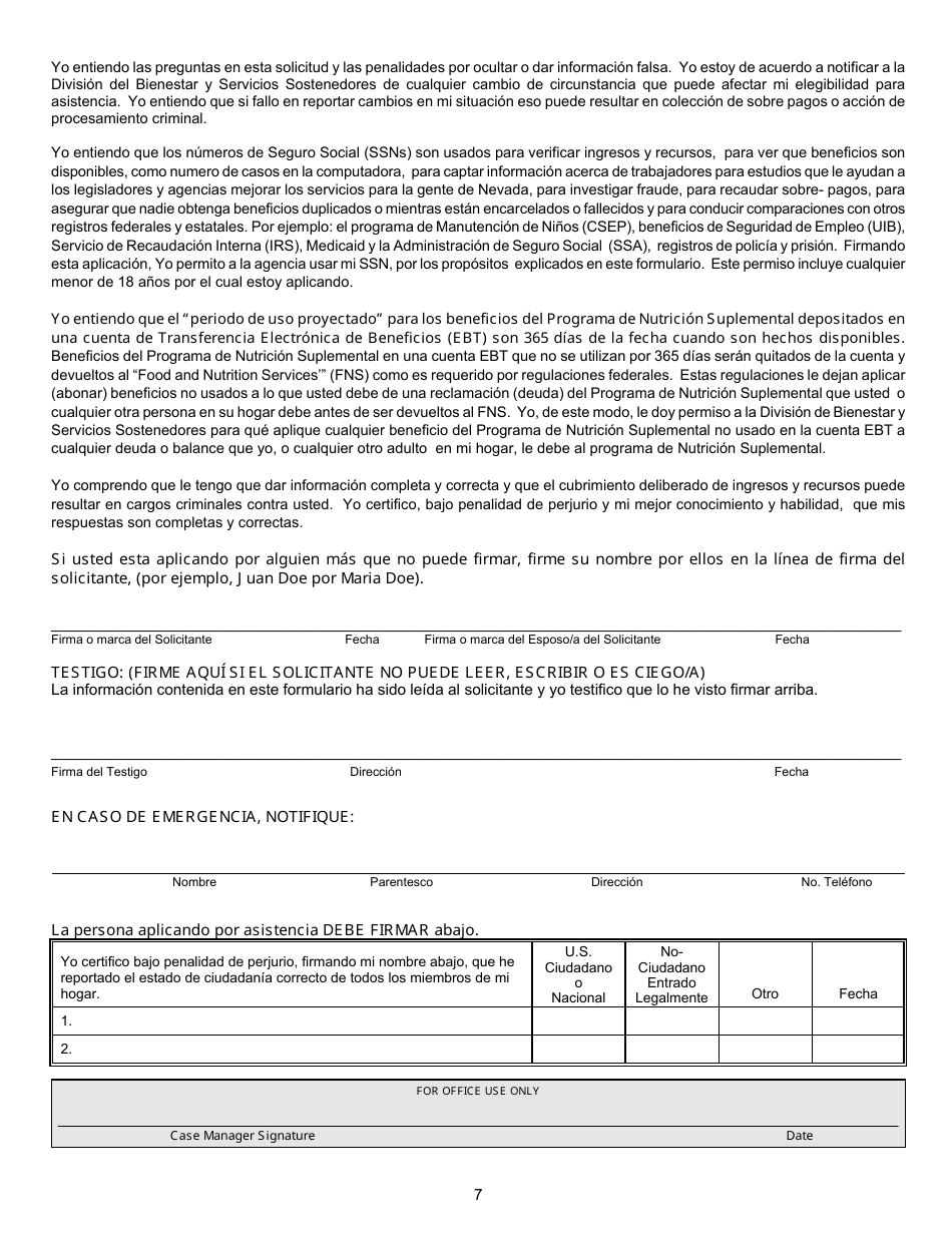Formulario 2920-EMS Aplicacion Para Asistencia - Nevada (Spanish), Page 9