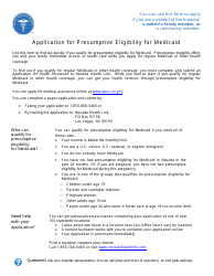 Document preview: Application for Presumptive Eligibility for Medicaid - Nevada