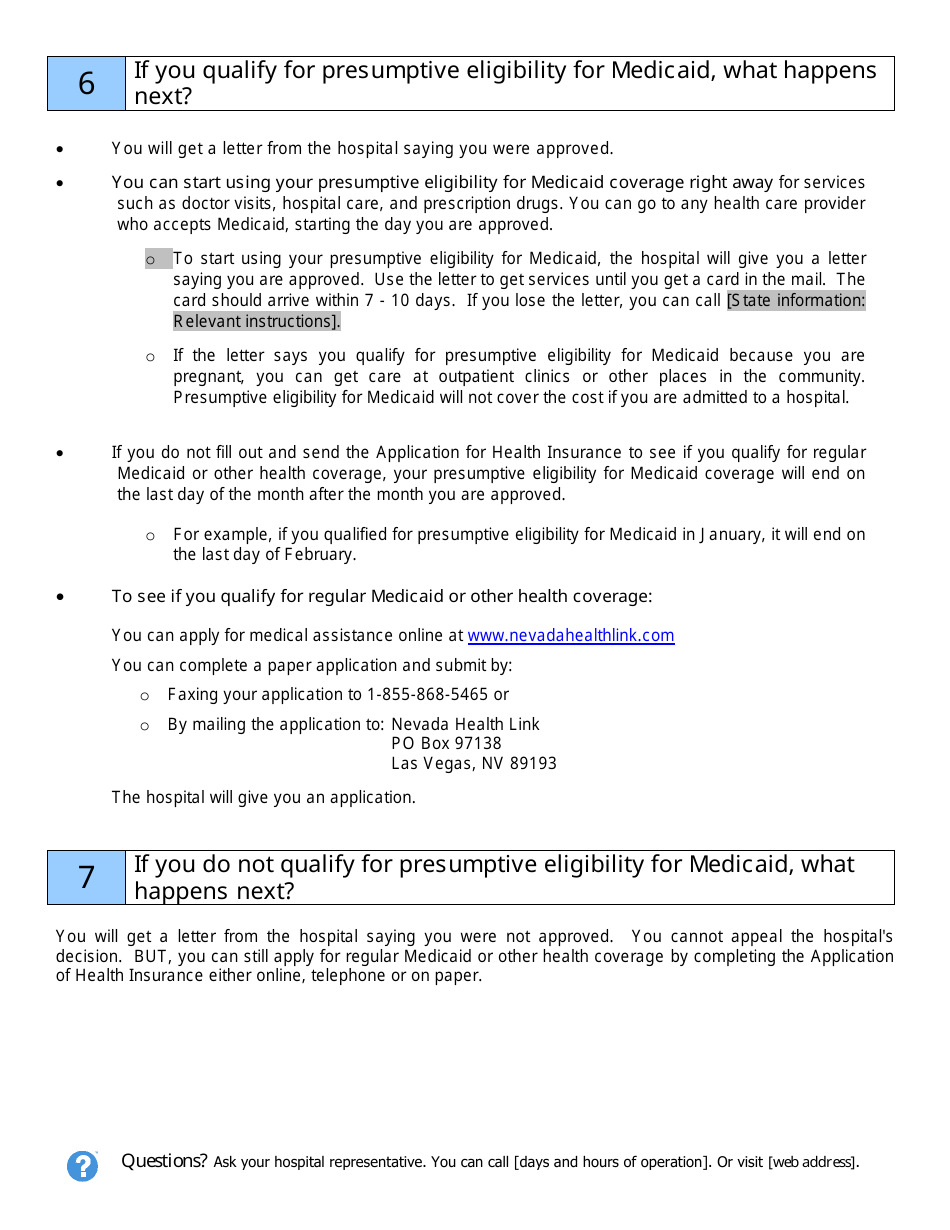 Nevada Application For Presumptive Eligibility For Medicaid Fill Out Sign Online And Download 5244