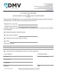 Document preview: Form DLD-95 Statement of Surrender of Nevada Driver License and Vehicle Registration - Nevada