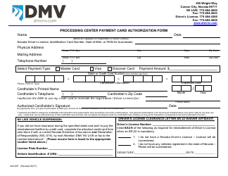 Document preview: Form NVL007 Processing Center Payment Card Authorization Form - Nevada