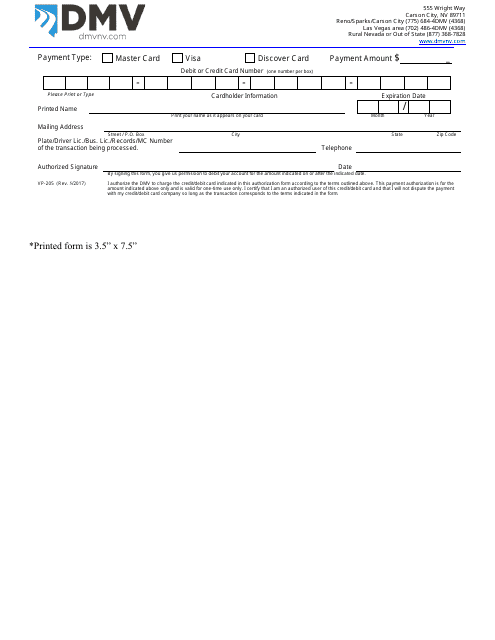 Form VP-205 Payment Authorization - Nevada