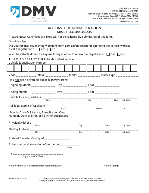 Form VP-18  Printable Pdf