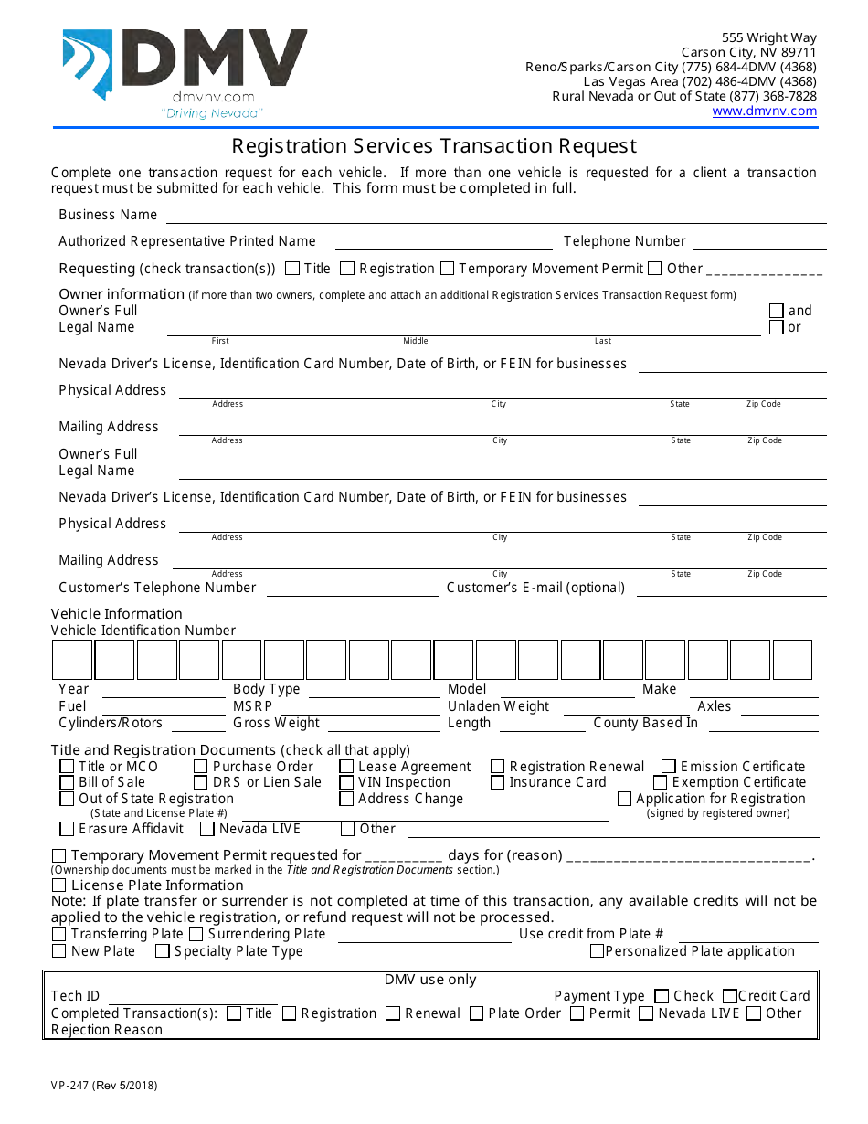 Form VP-247 - Fill Out, Sign Online and Download Fillable PDF, Nevada ...