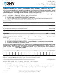 Document preview: Form VP203S Non-resident Military Spouse Governmental Services Tax Exemption Affidavit - Nevada