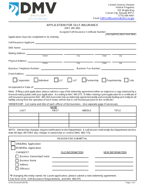 Form SI-02 Application for Self-insurance - Nevada