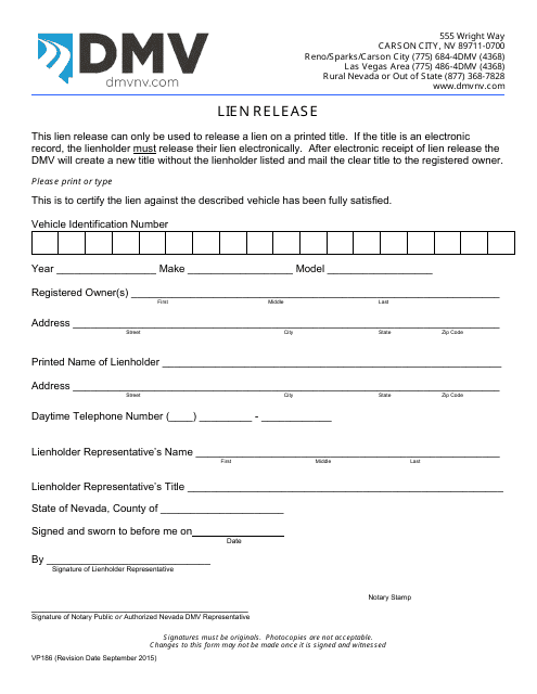 Form VP186  Printable Pdf