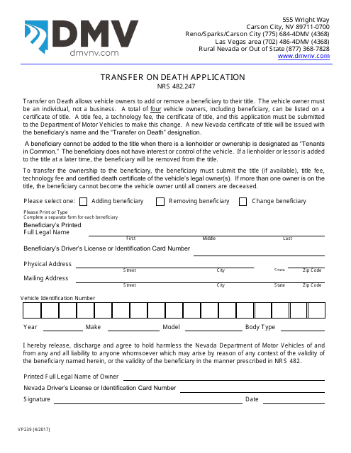 Form VP239  Printable Pdf